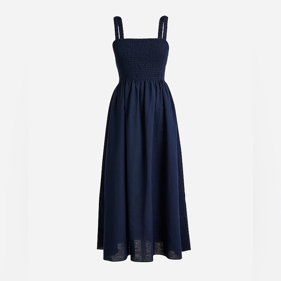 J. Crew Dresses & Skirts - J.Crew Navy Blue Smocked Beach Dress in Linen-Cotton Blend size XS EUC